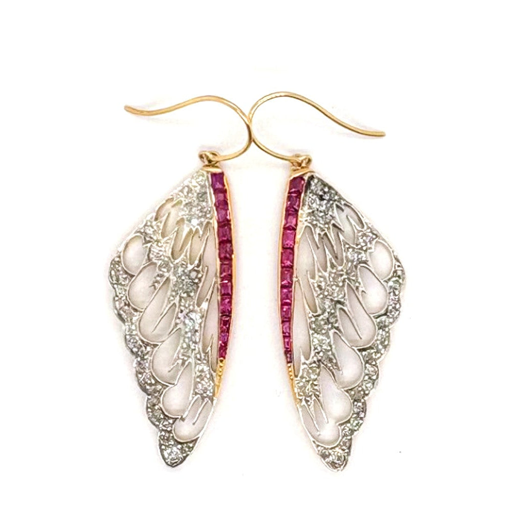 Ogden Of Harrogate Vintage Jewellery A Pair of Ruby and Diamond Butterfly Earrings