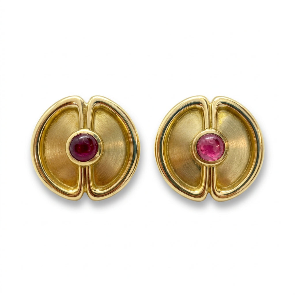 Ogden Of Harrogate Vintage Jewellery A Pair of Ruby Circular Stud Earrings in 18ct Yellow Gold