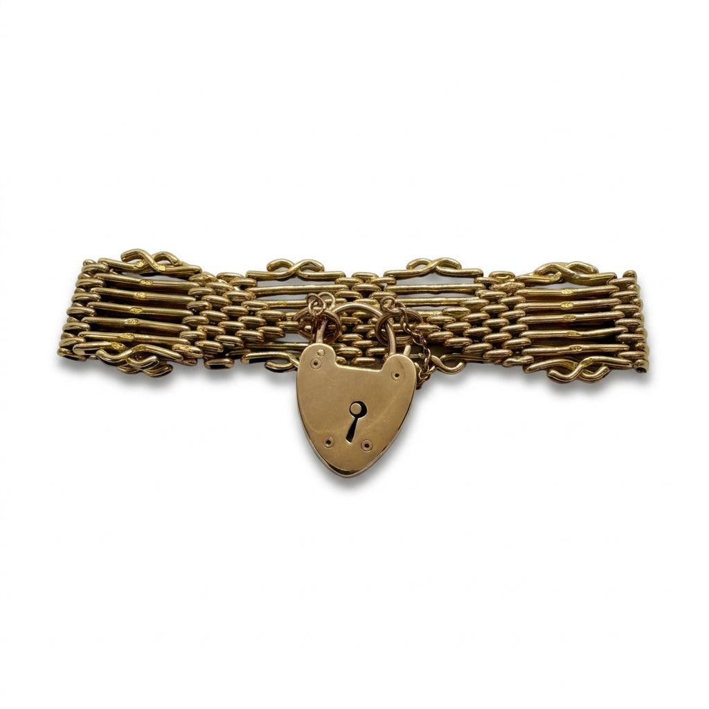 Ogden Of Harrogate Vintage Jewellery An 18ct Yellow Gold Wide Gate Bracelet with Padlock Clasp