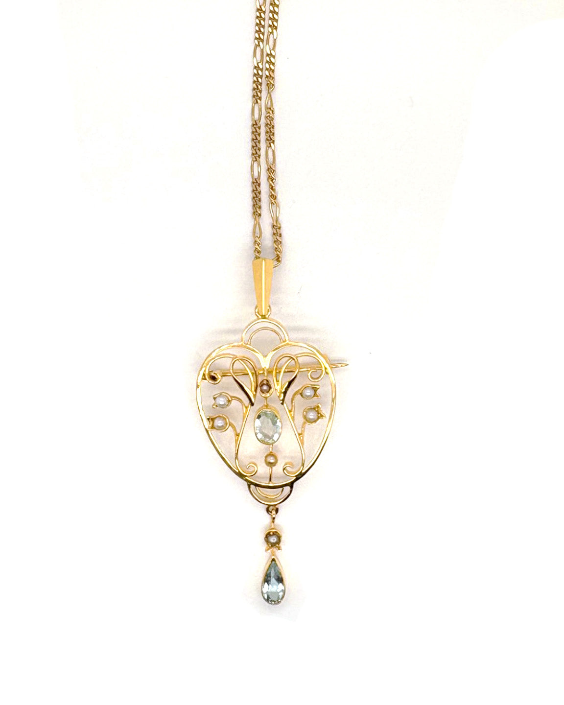 Ogden Of Harrogate Vintage Jewellery An Art Nouveau Aquamarine and Seed Pearl Pendant/Brooch