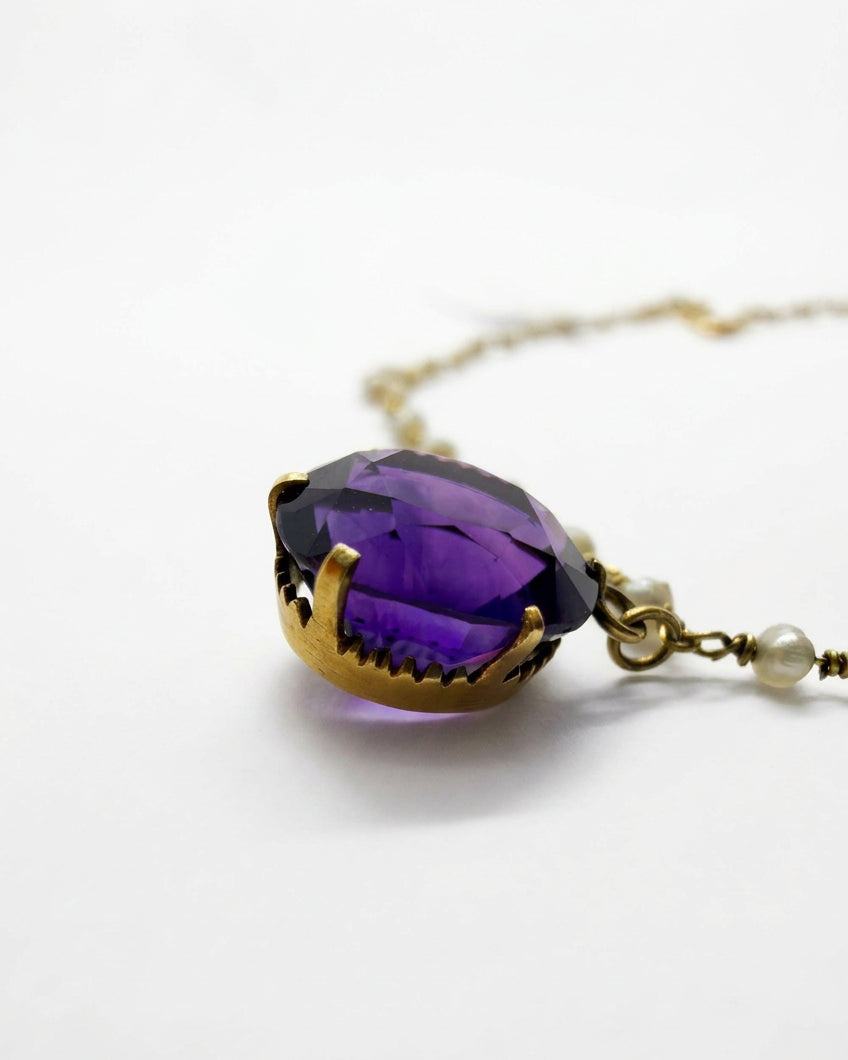 Ogden Of Harrogate Vintage Jewellery An Edwardian, 15ct Yellow Gold Siberian Amythist and Seed Pearl Necklace