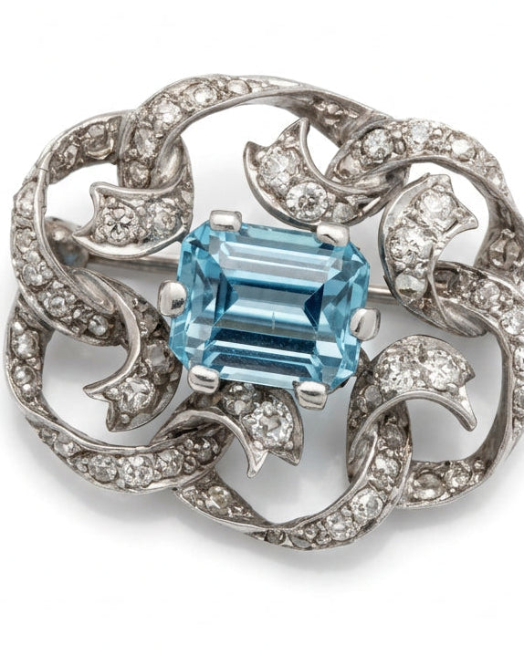 Ogden Of Harrogate Vintage Jewellery An Emerald Cut Aquamarine Brooch, 1930s