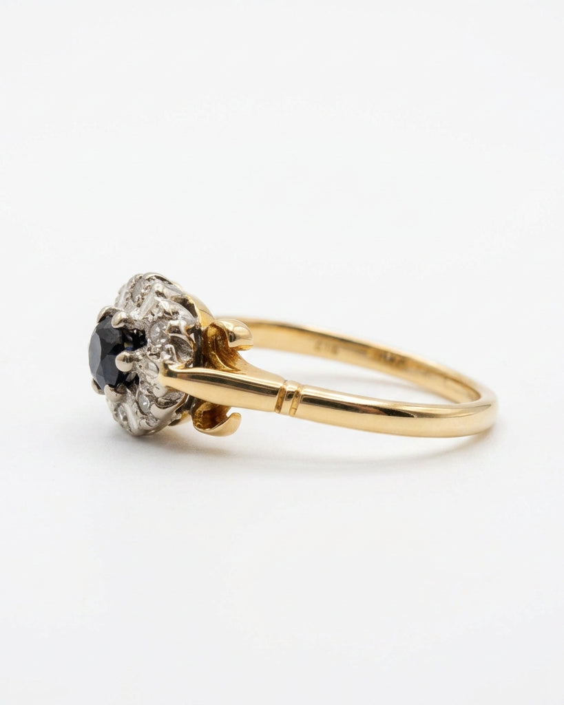 Ogden Of Harrogate Vintage Jewellery Sapphire and Diamond Small Cluster Ring, Circa 1964 in 18ct Yellow Gold