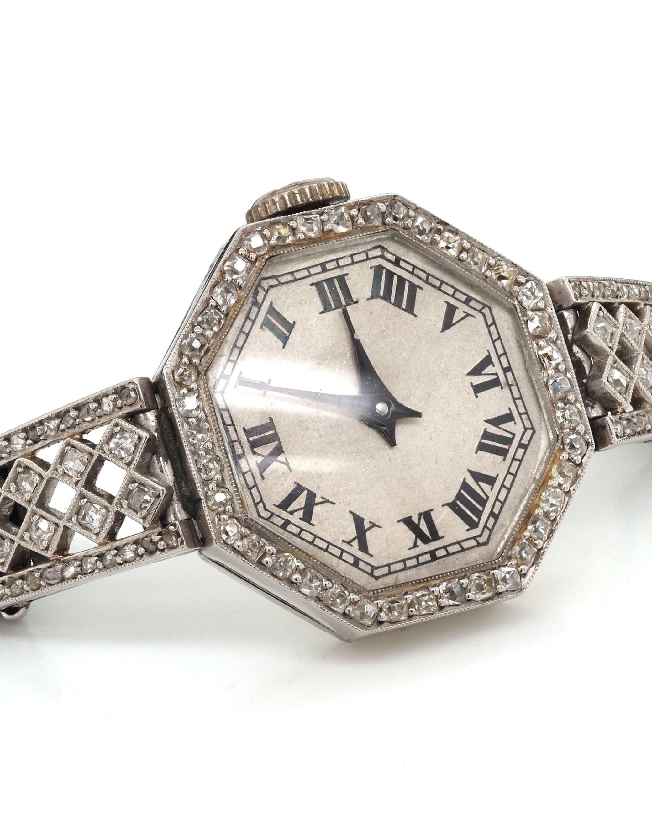 Ogden Vintage Watches Ogden Vintage Watch Art Deco Platinum Quartz Cocktail Watch, c.1920