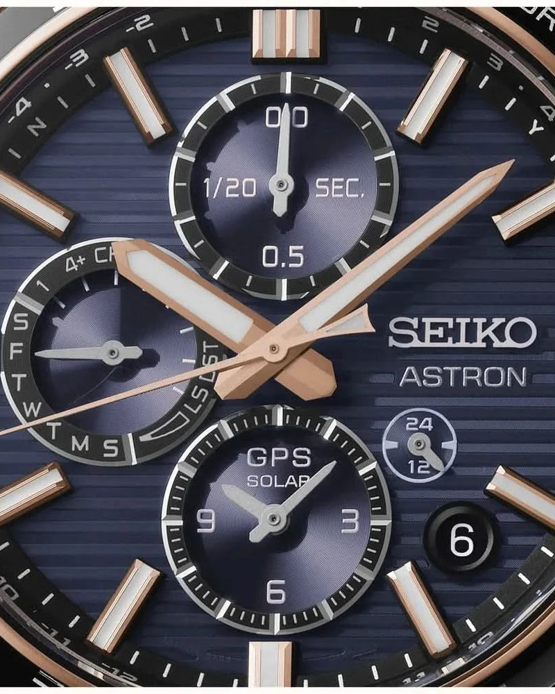 Seiko Luxury Watch Seiko Astron Limited Edition GPS Solar Gents Watch — Steel Bracelet, World Time, Rose Gold Accents