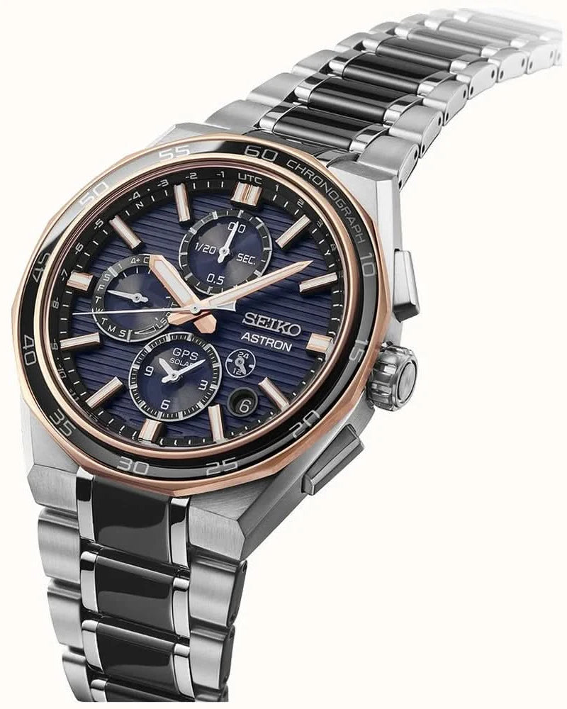 Seiko Luxury Watch Seiko Astron Limited Edition GPS Solar Gents Watch — Steel Bracelet, World Time, Rose Gold Accents