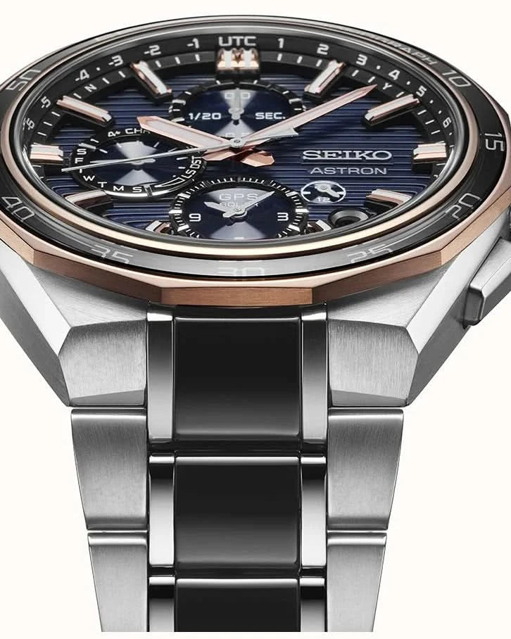 Seiko Luxury Watch Seiko Astron Limited Edition GPS Solar Gents Watch — Steel Bracelet, World Time, Rose Gold Accents