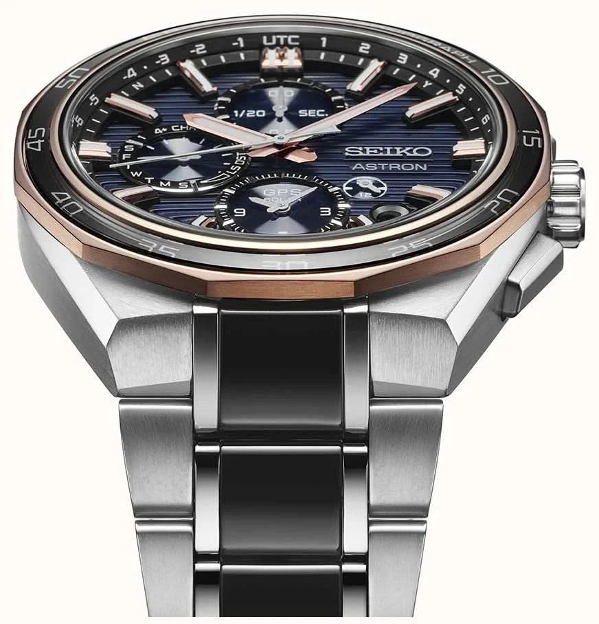 Seiko Luxury Watch Seiko Astron Limited Edition GPS Solar Gents Watch — Steel Bracelet, World Time, Rose Gold Accents