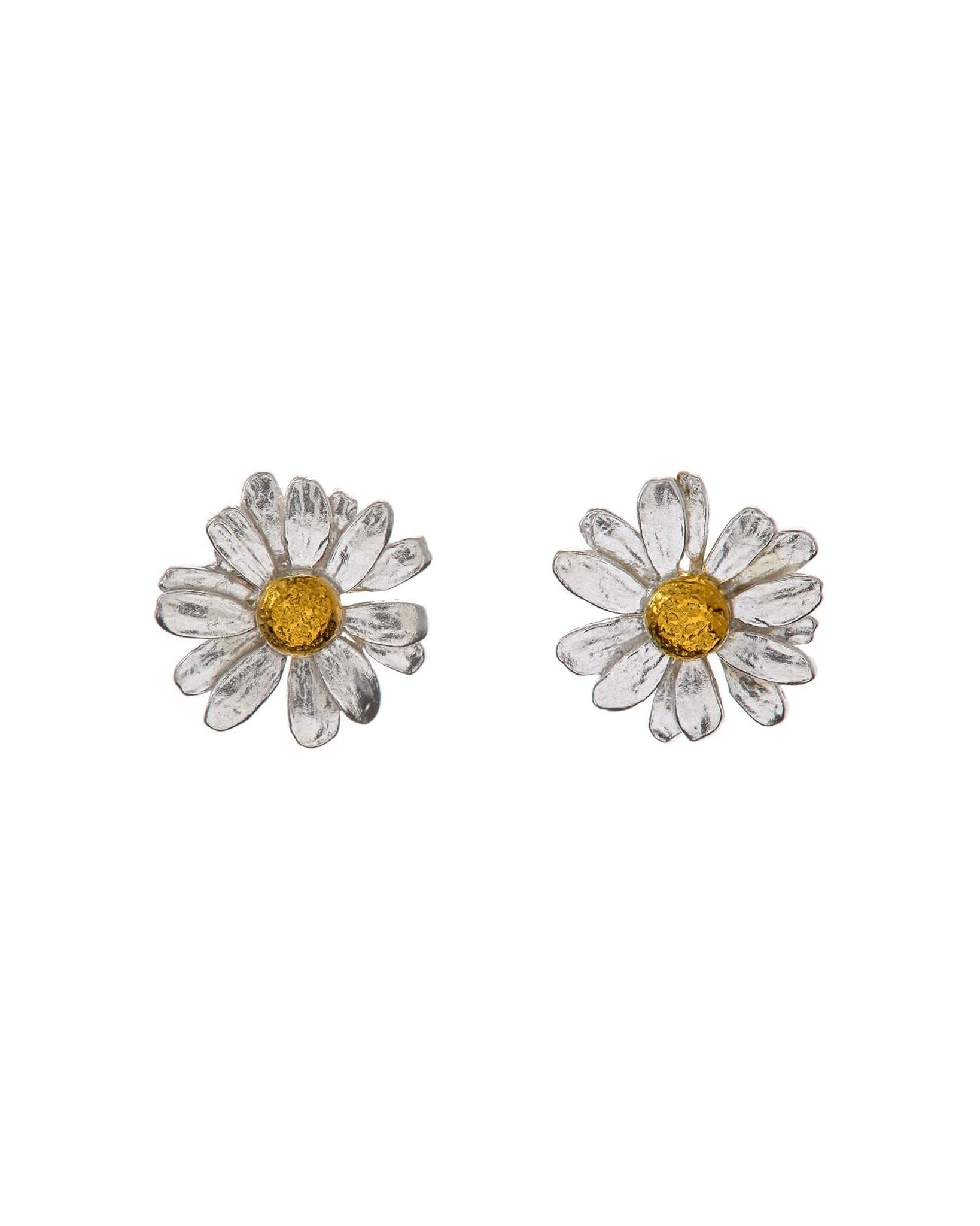 Alex Monroe Designer Jewellery Silver and Gold Plated Little Daisy Stud Earrings in Silver and Gold-plated Silver