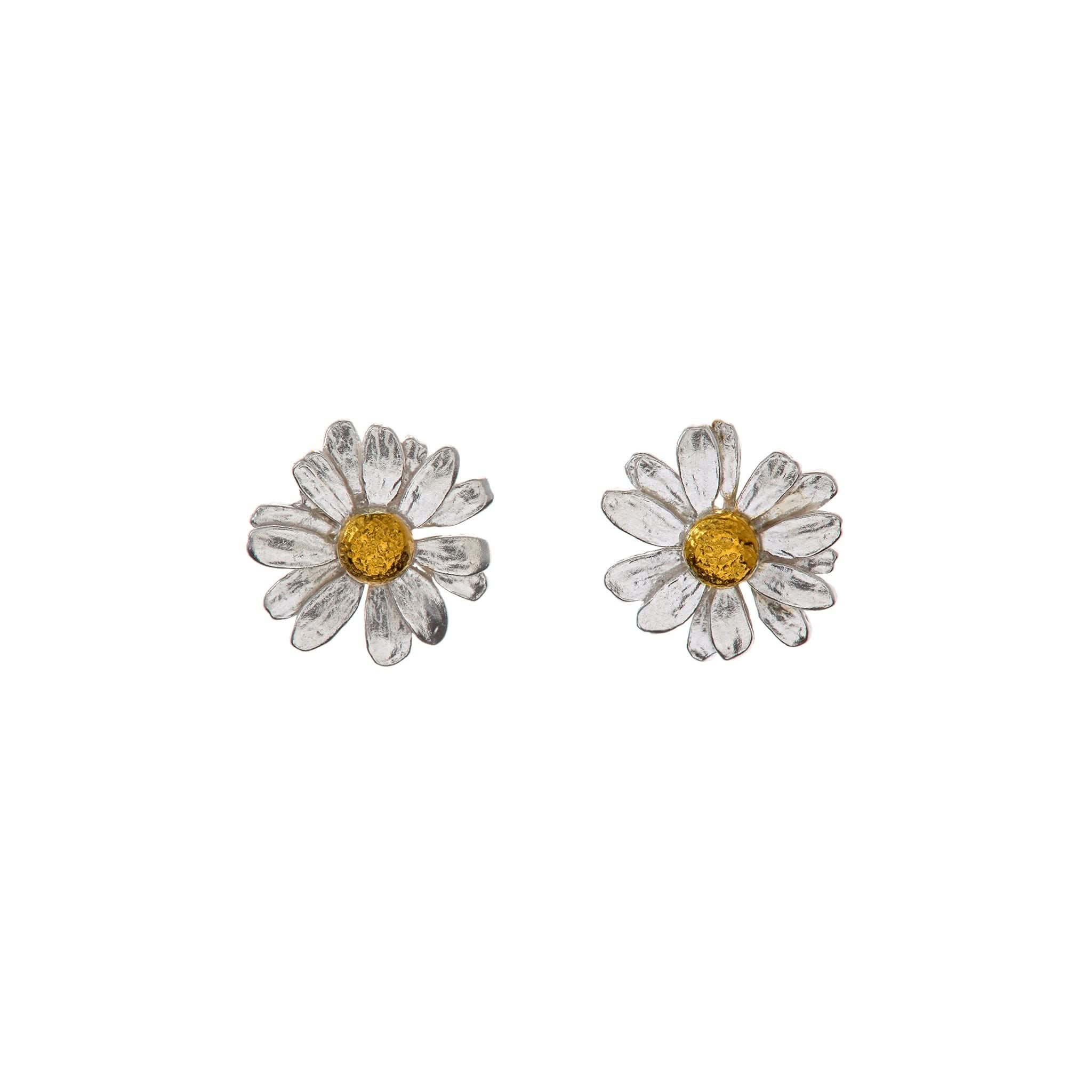 Alex Monroe Designer Jewellery Silver and Gold Plated Little Daisy Stud Earrings in Silver and Gold-plated Silver