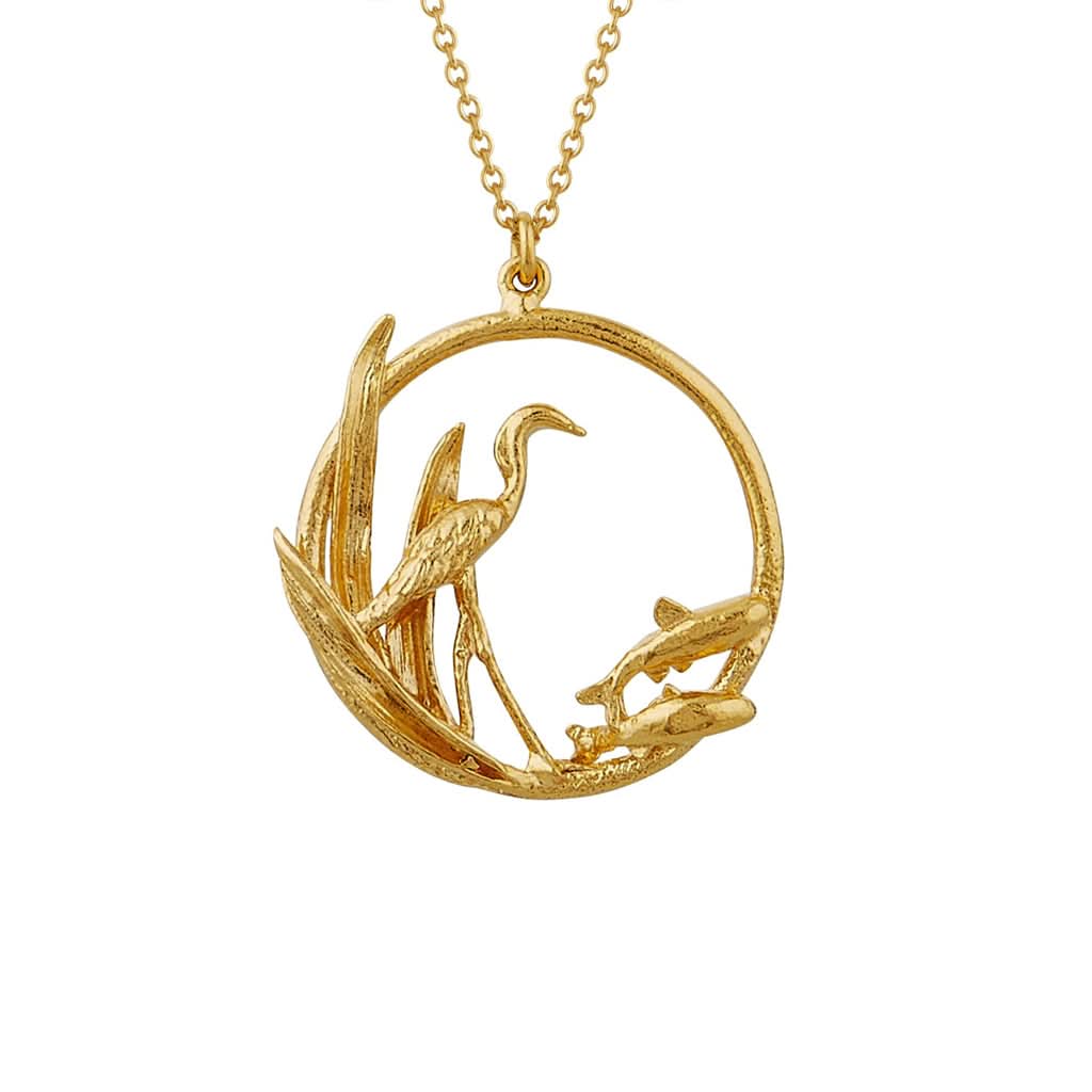 Alex Monroe Jewellery Gold-Plated Alex Monroe Heron and Fish Loop Necklace