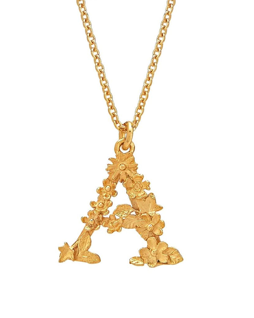 Alex Monroe Jewellery Gold Plated Silver Alex Monroe Floral Letter A Necklace