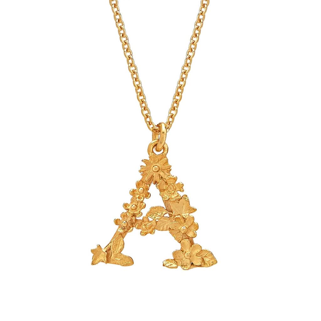 Alex Monroe Jewellery Gold Plated Silver Alex Monroe Floral Letter A Necklace