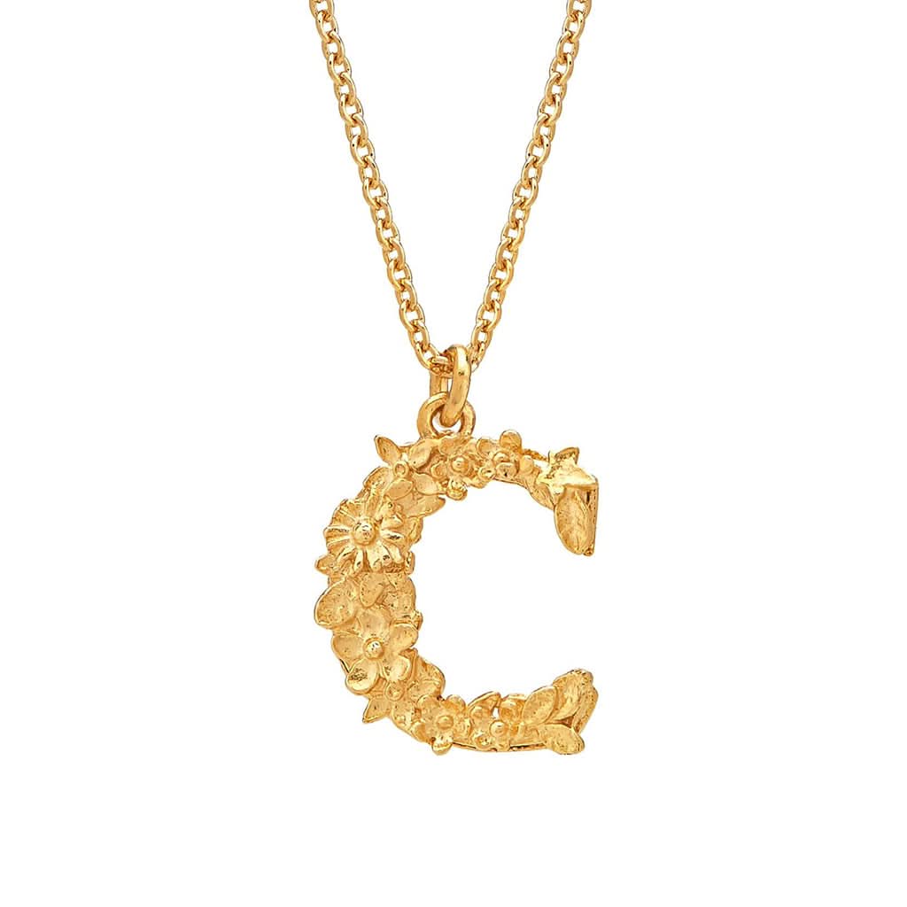 Alex Monroe Jewellery Gold Plated Silver Alex Monroe Floral Letter C Necklace