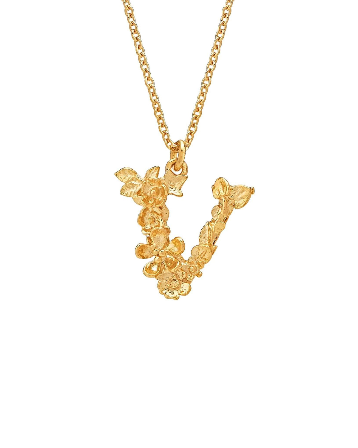 Alex Monroe Jewellery Gold Plated Silver Alex Monroe Floral Letter V Necklace