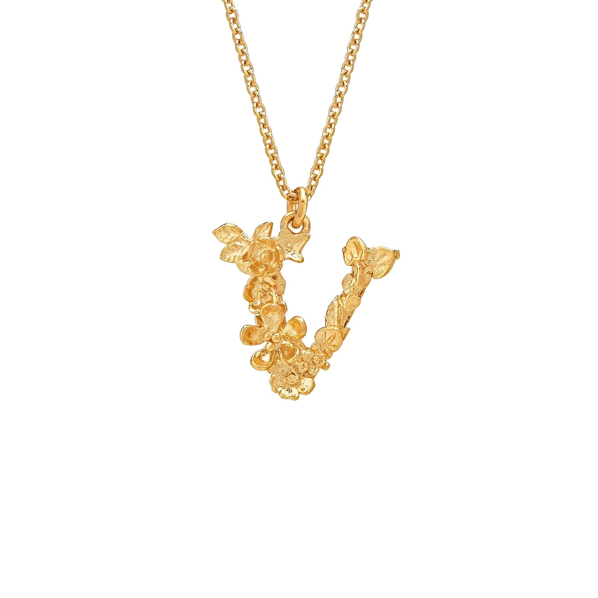 Alex Monroe Jewellery Gold Plated Silver Alex Monroe Floral Letter V Necklace