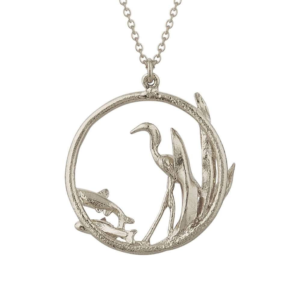 Alex Monroe Jewellery Silver Alex Monroe Heron and Fish Loop Necklace