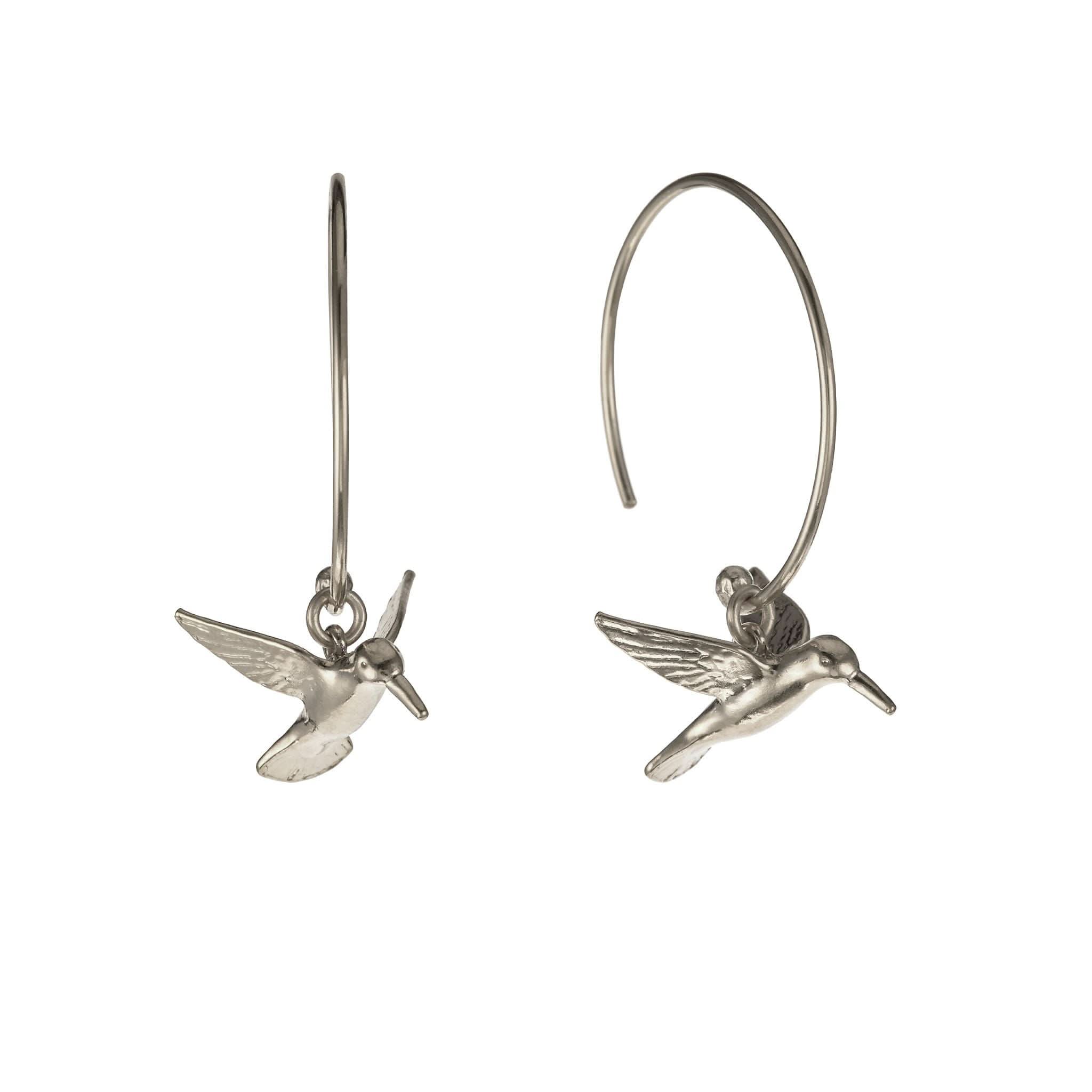Alex Monroe Jewellery Silver Alex Monroe Hummingbird Hoop Earrings