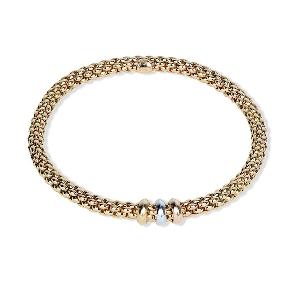 FOPE Designer Jewellery FOPE 18ct Gold, White Gold and Rose Gold Flex’It Bracelet with Tri-Colour Rondels 653B