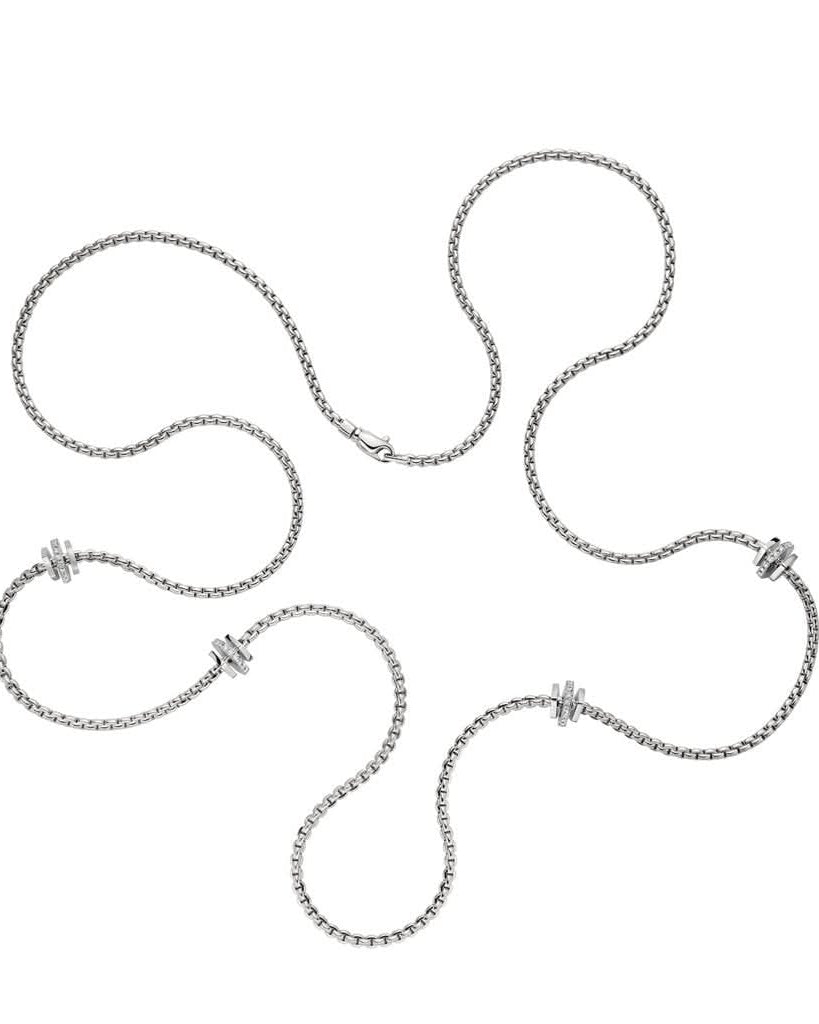 FOPE Designer Jewellery FOPE 18ct White Gold Eka Tiny Long Necklace with White Gold and Diamond Rondels 754C BBR100