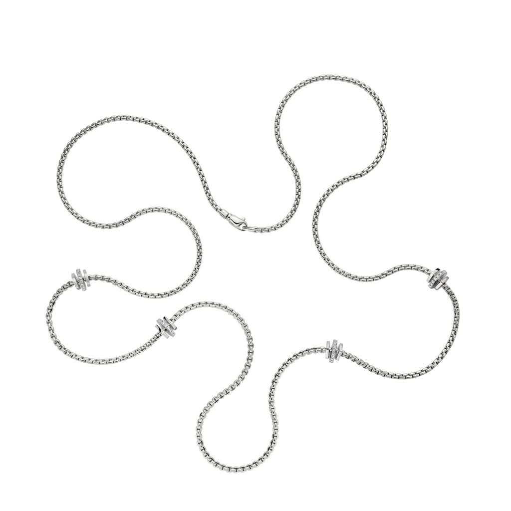 FOPE Designer Jewellery FOPE 18ct White Gold Eka Tiny Long Necklace with White Gold and Diamond Rondels 754C BBR100