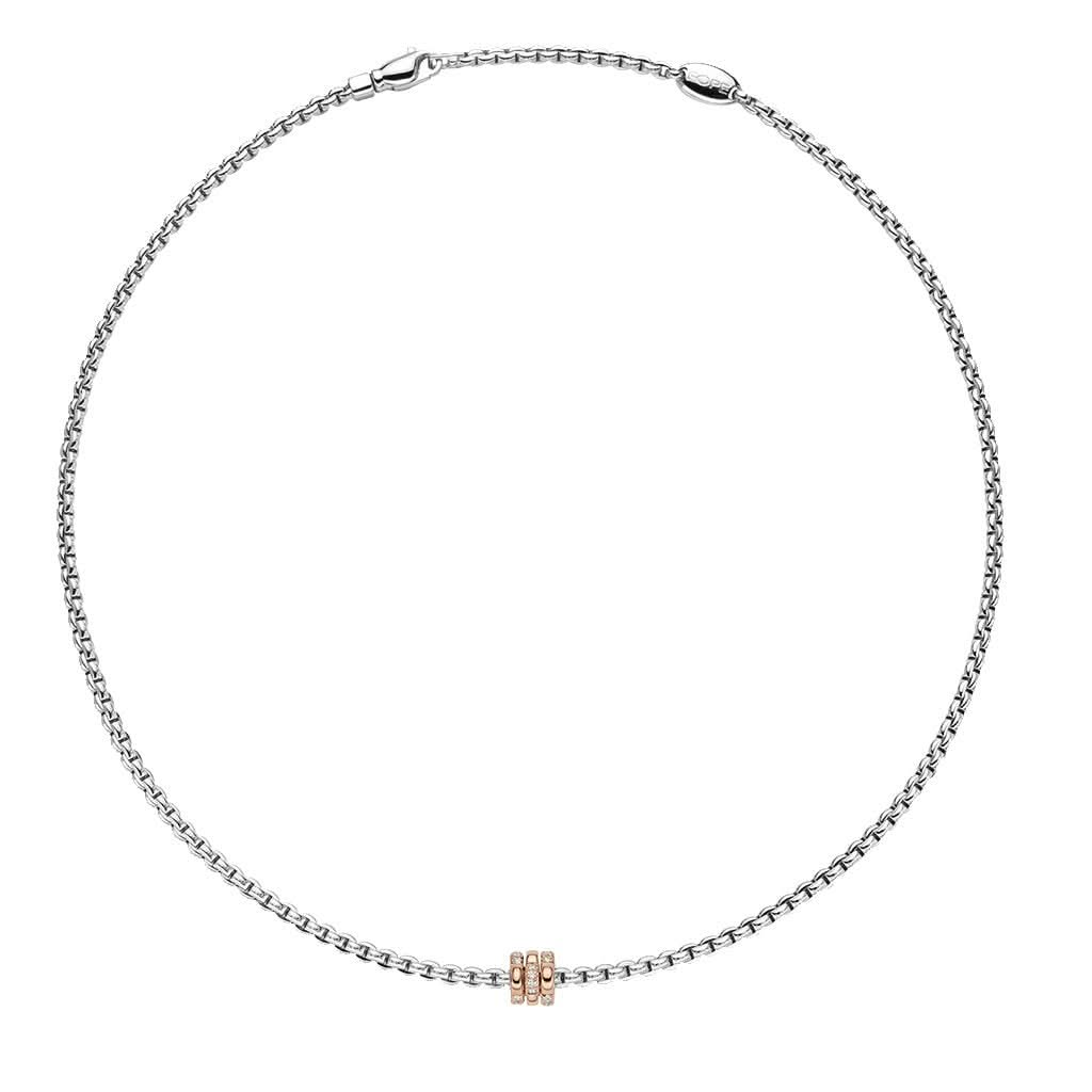 FOPE Designer Jewellery FOPE 18ct White Gold 'Eka Tiny' Necklace with Diamond-set Rose Gold Rondels 739C