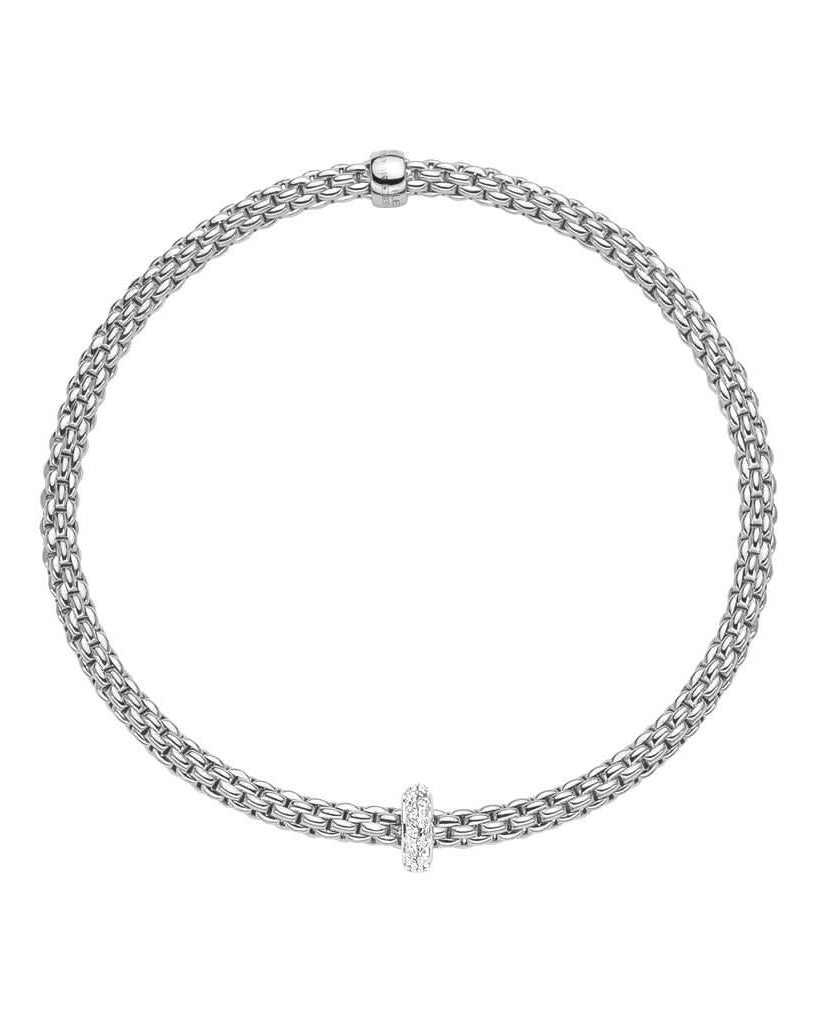 FOPE Designer Jewellery FOPE 18ct White Gold Flex’it Bracelet with Pavé Diamond Set Rondel 74508BX-BB-B