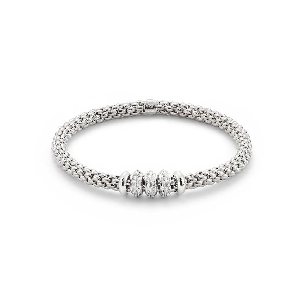 FOPE Designer Jewellery FOPE 18ct White Gold Flex’it’ Bracelet with White Gold and Diamond Rondels 655B