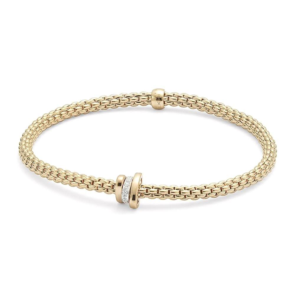 FOPE Designer Jewellery FOPE 18ct Yellow Gold Flex’it Bracelet with Diamond Set and Plain Rondels 744B