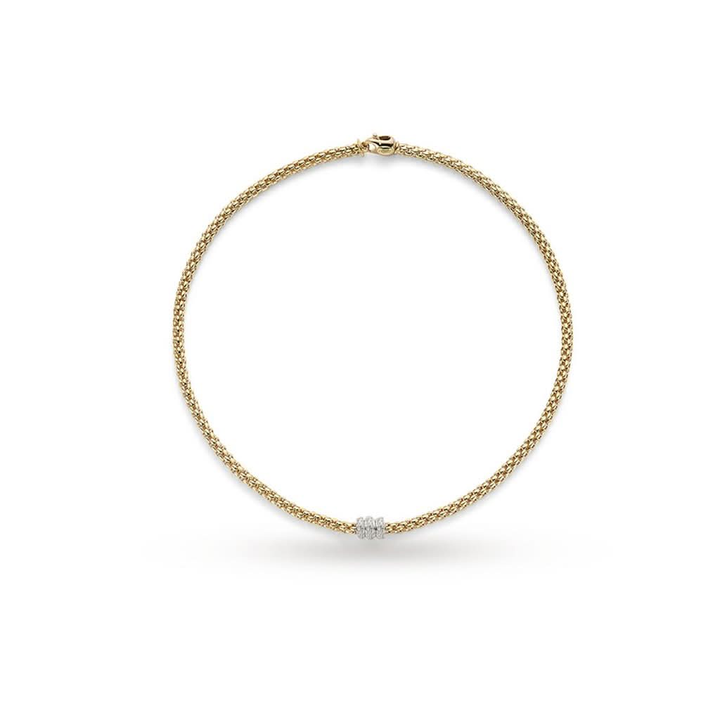 FOPE Designer Jewellery FOPE 18ct Yellow Gold 'Flex'it Solo' Necklace with Three Diamond-set Rondels