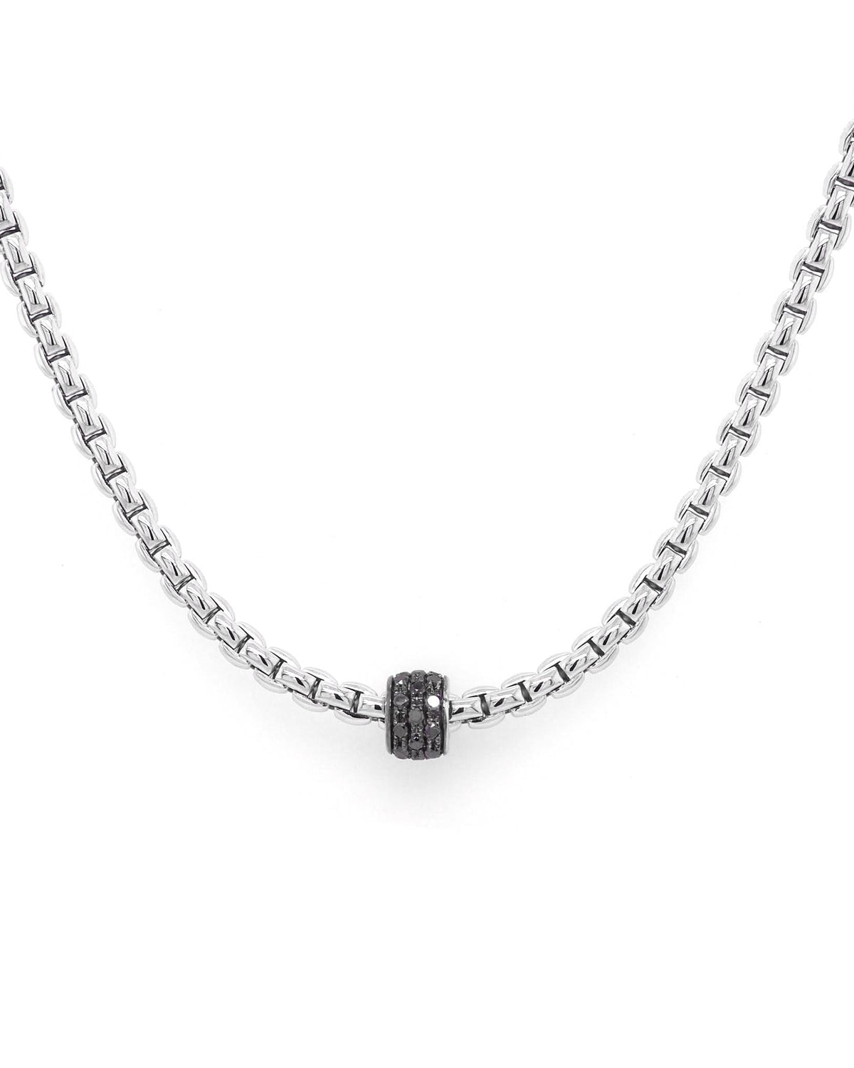 FOPE Jewellery FOPE 18ct White Gold Flex'It Eka Tiny Rope Necklace with Black Diamond-Set Rondel