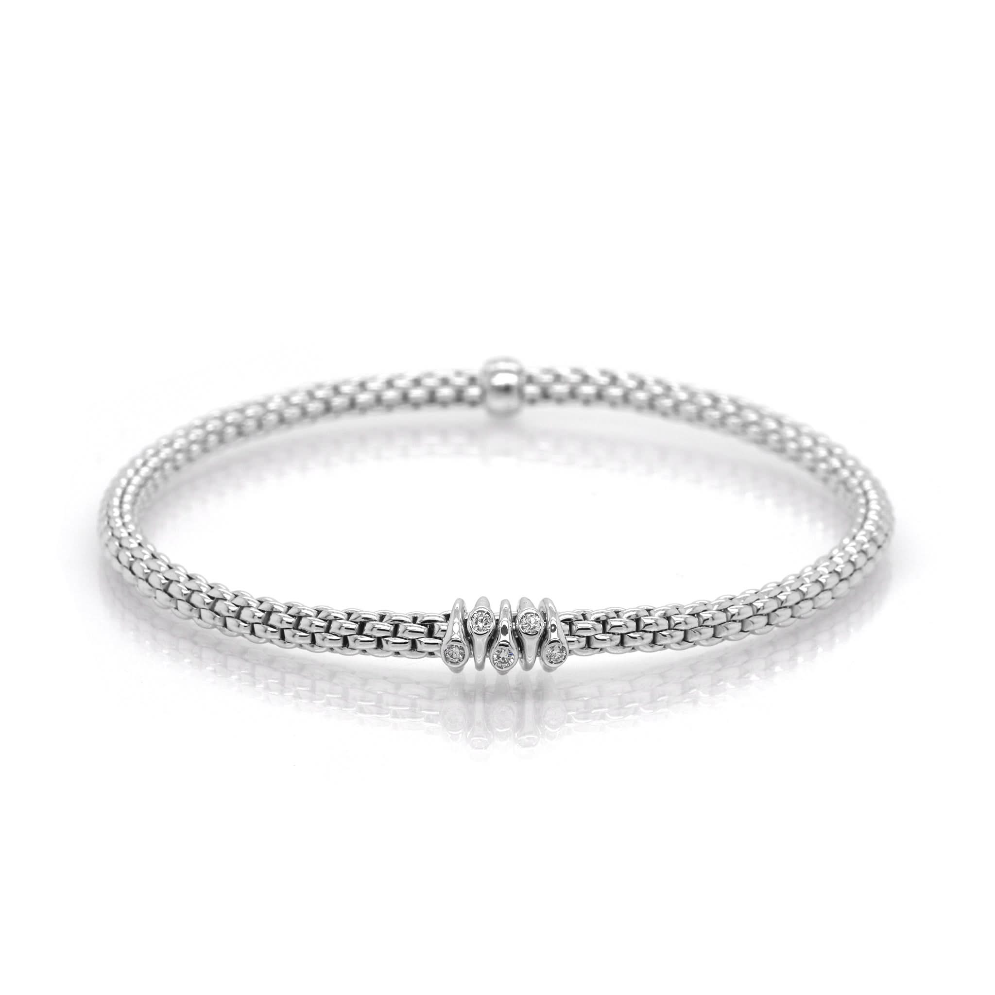 FOPE Jewellery FOPE 18ct White Gold Flex'It Prima Bracelet with Diamond-Set Rondels