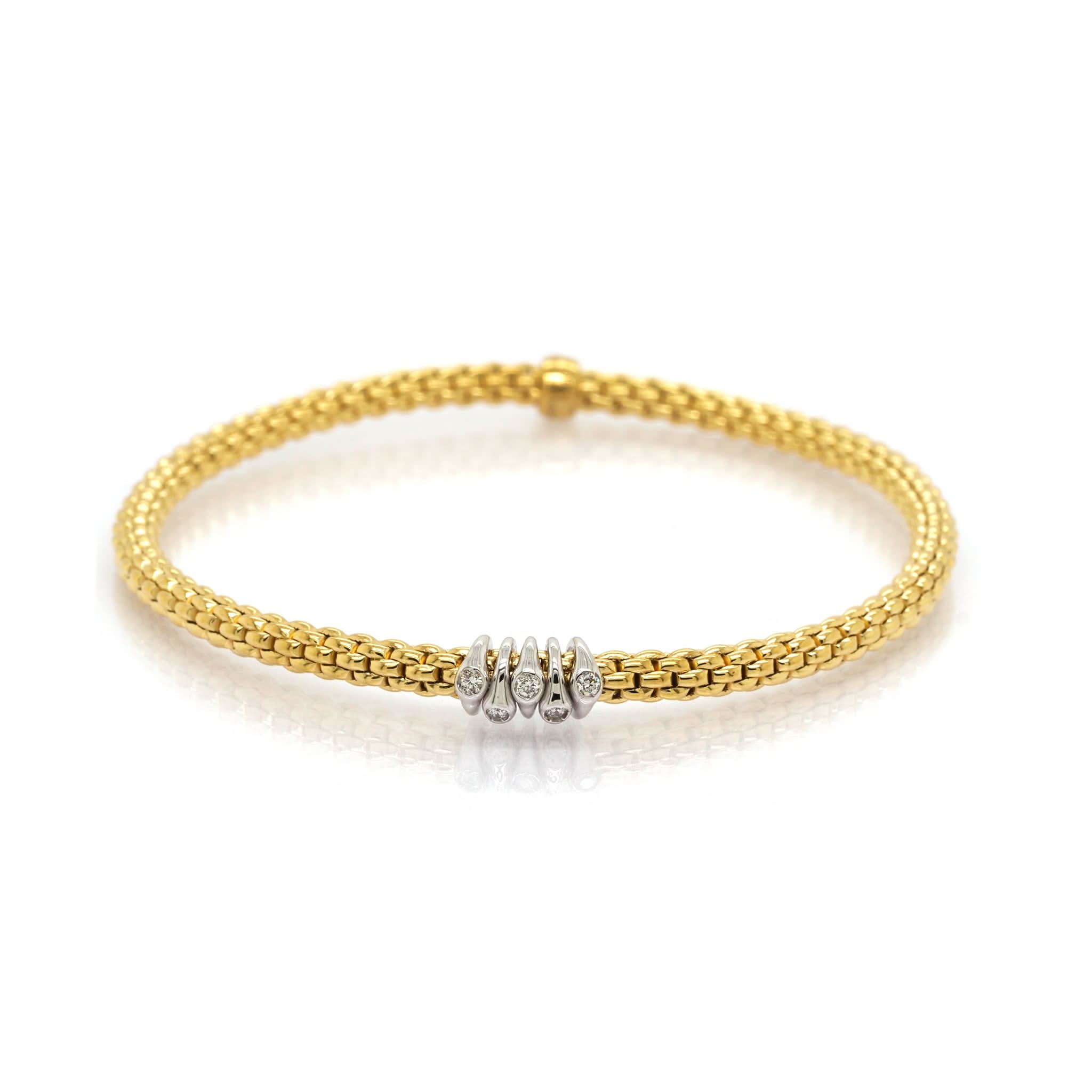 FOPE Jewellery FOPE 18ct Yellow Gold Flex'It Prima Bracelet with Diamond-Set Spiral Rondel