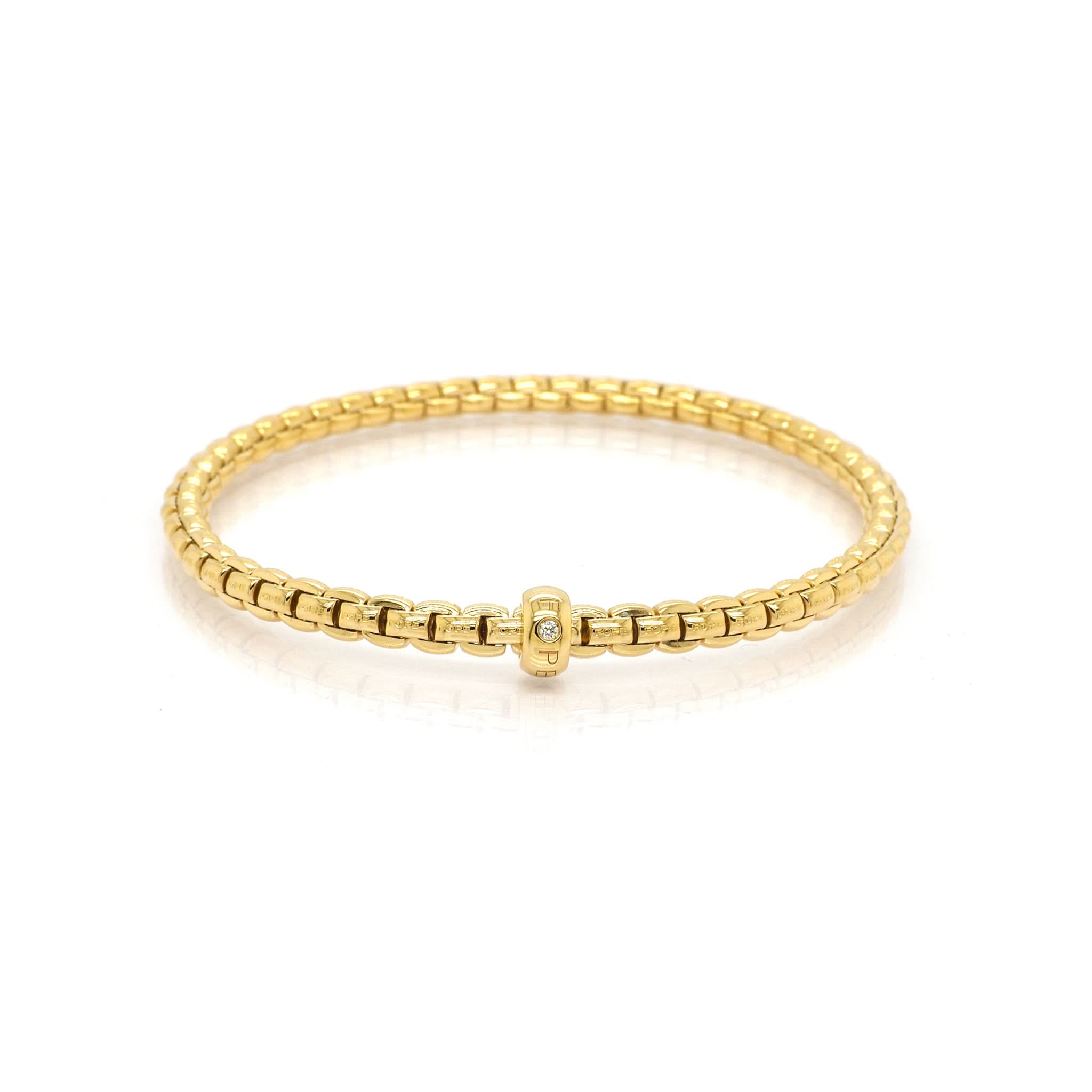FOPE Jewellery FOPE 18ct Yellow Gold Stretch Rope Bracelet with Diamond-Set Rondel