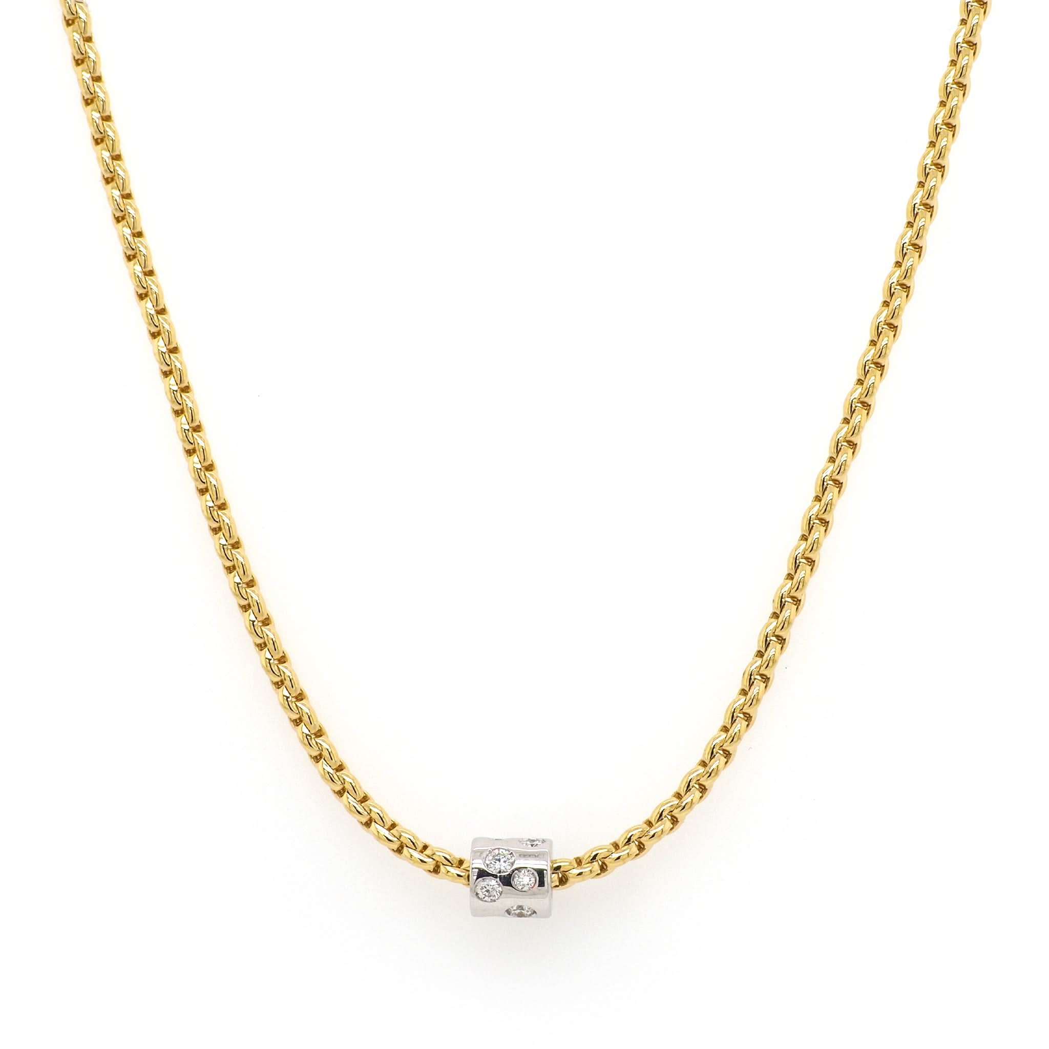 FOPE Jewellery FOPE 18ct Yellow Gold Thin Rope Chain with Diamond-Set Rondel
