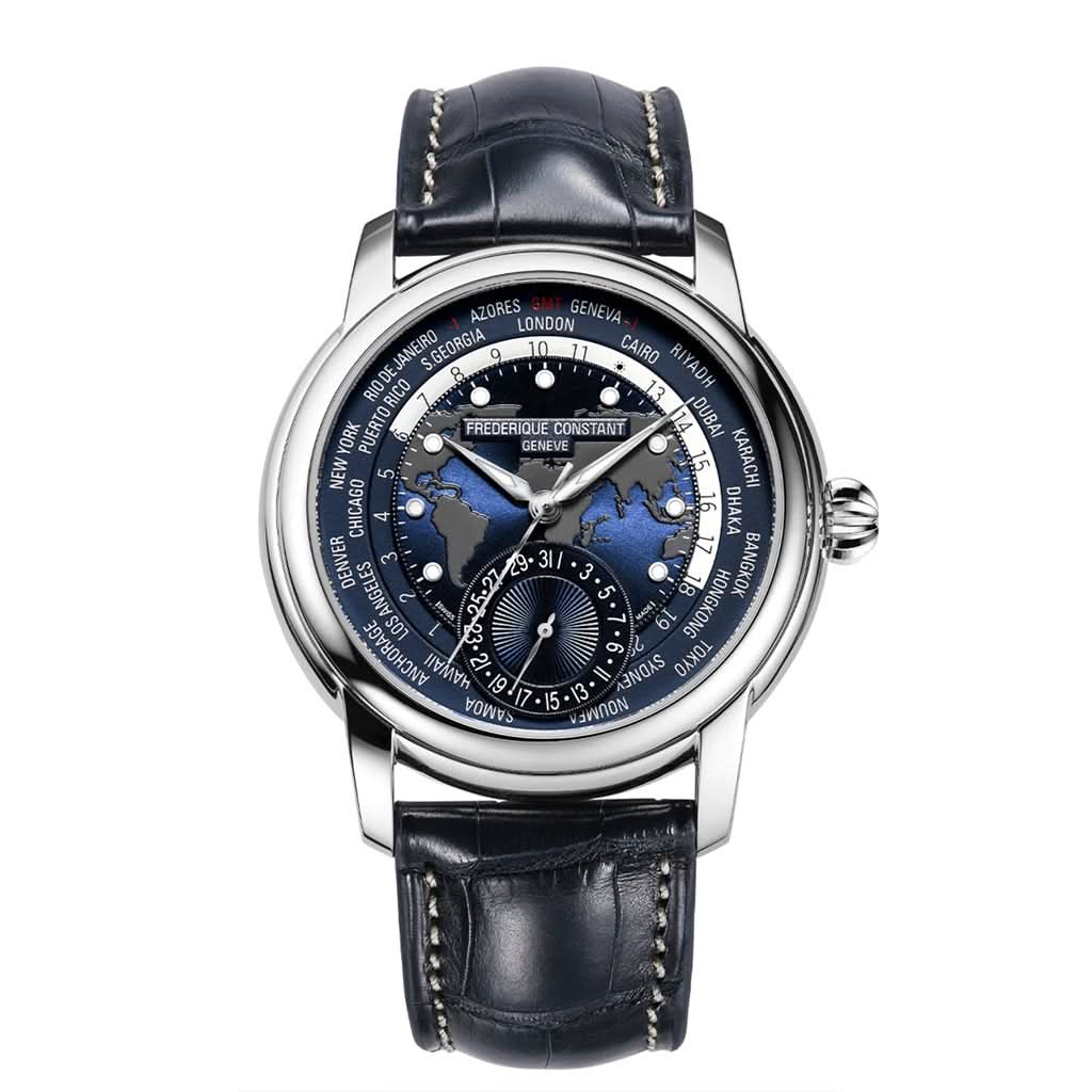 Frederique Constant Luxury Watch Frederique Constant Classic World Timer Automatic Strap Watch, FC-718NWM4H6