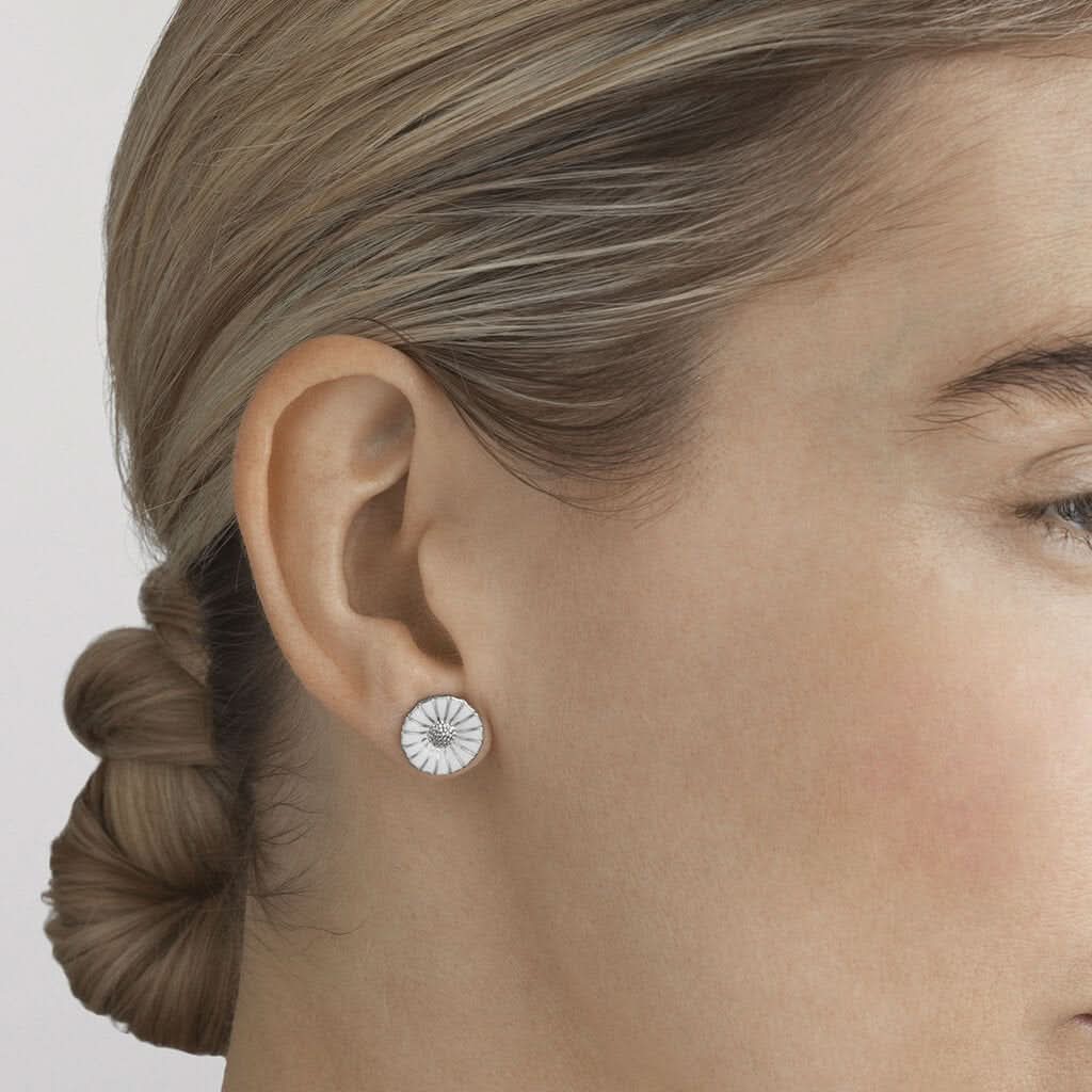Georg Jensen Jewellery Georg Jensen Daisy Earrings - Silver and White Enamel (3539208)