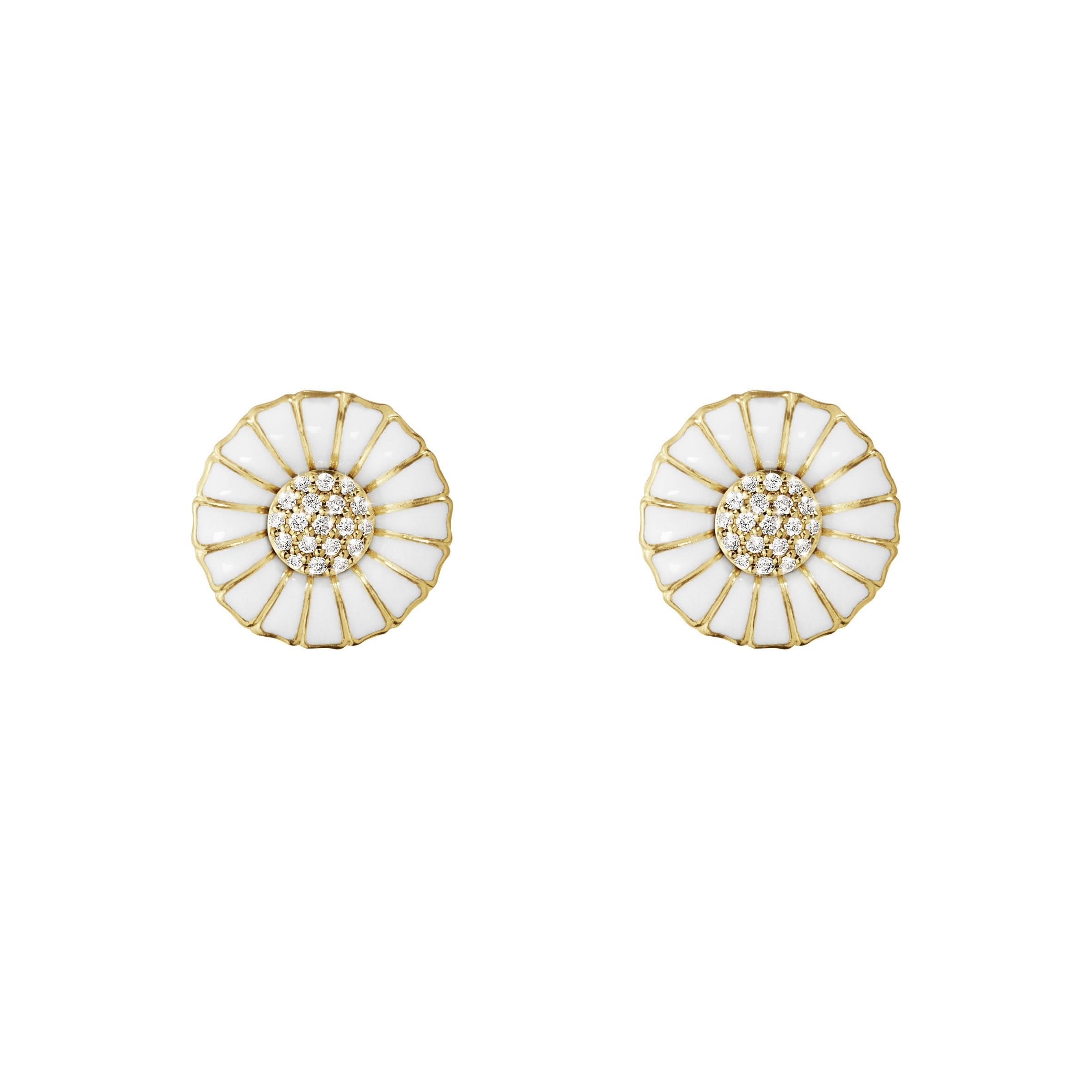 Georg Jensen Jewellery Georg Jensen Daisy Earrings - Silver Gilt and White Enamel with Diamonds (10010537)