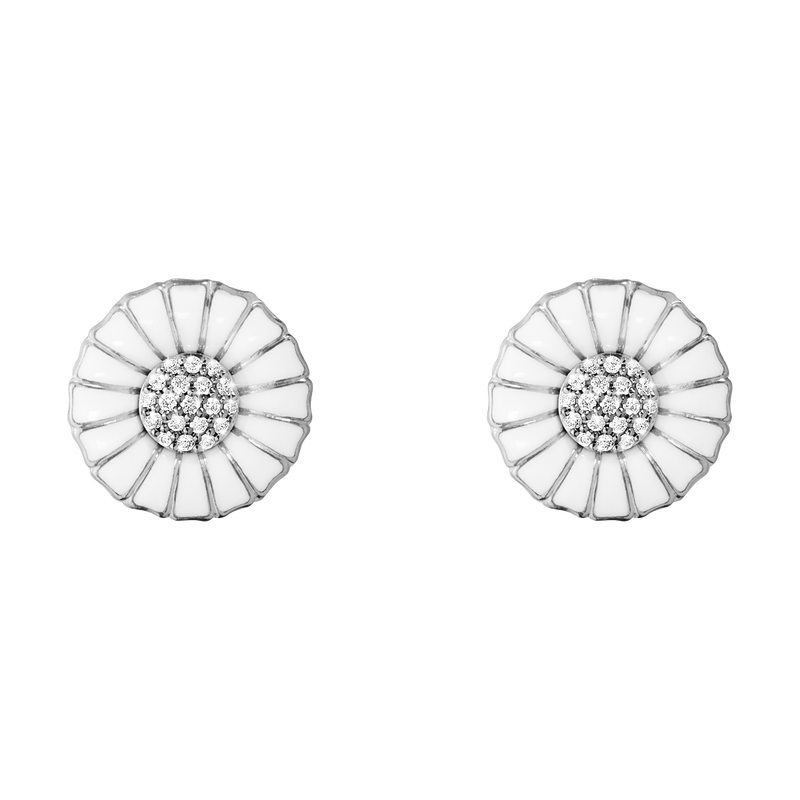 Georg Jensen Jewellery Georg Jensen Daisy Earrings - Sterling Silver and White Enamel with Diamonds (10010538)
