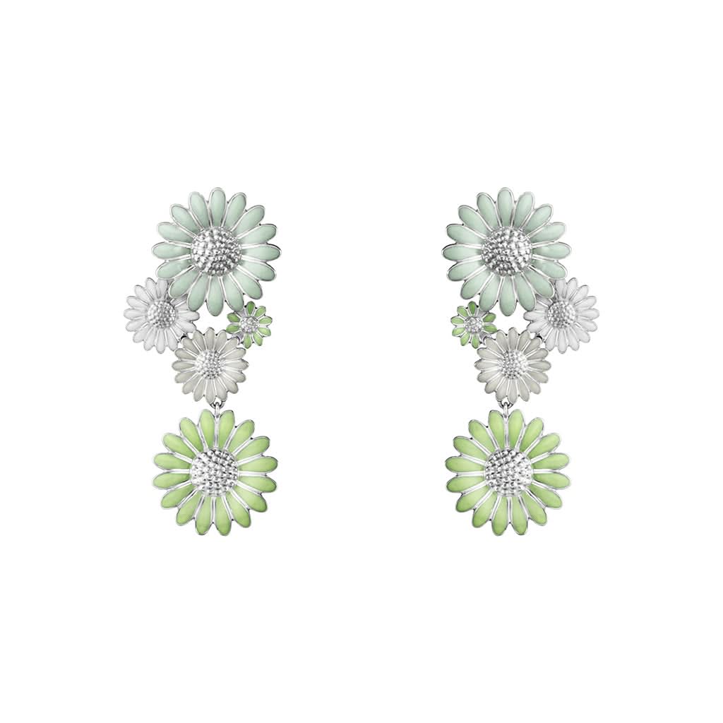 Georg Jensen Jewellery Georg Jensen Daisy Green and White Enamel Layered Long Earrings