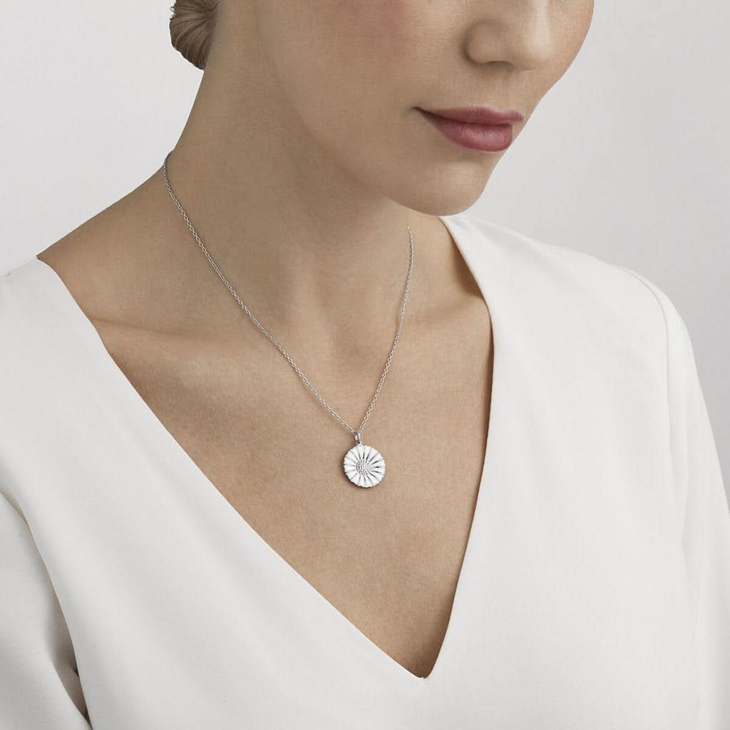 Georg Jensen Jewellery Georg Jensen Daisy Pendant - Sterling Silver and White Enamel (3536181/3536208)