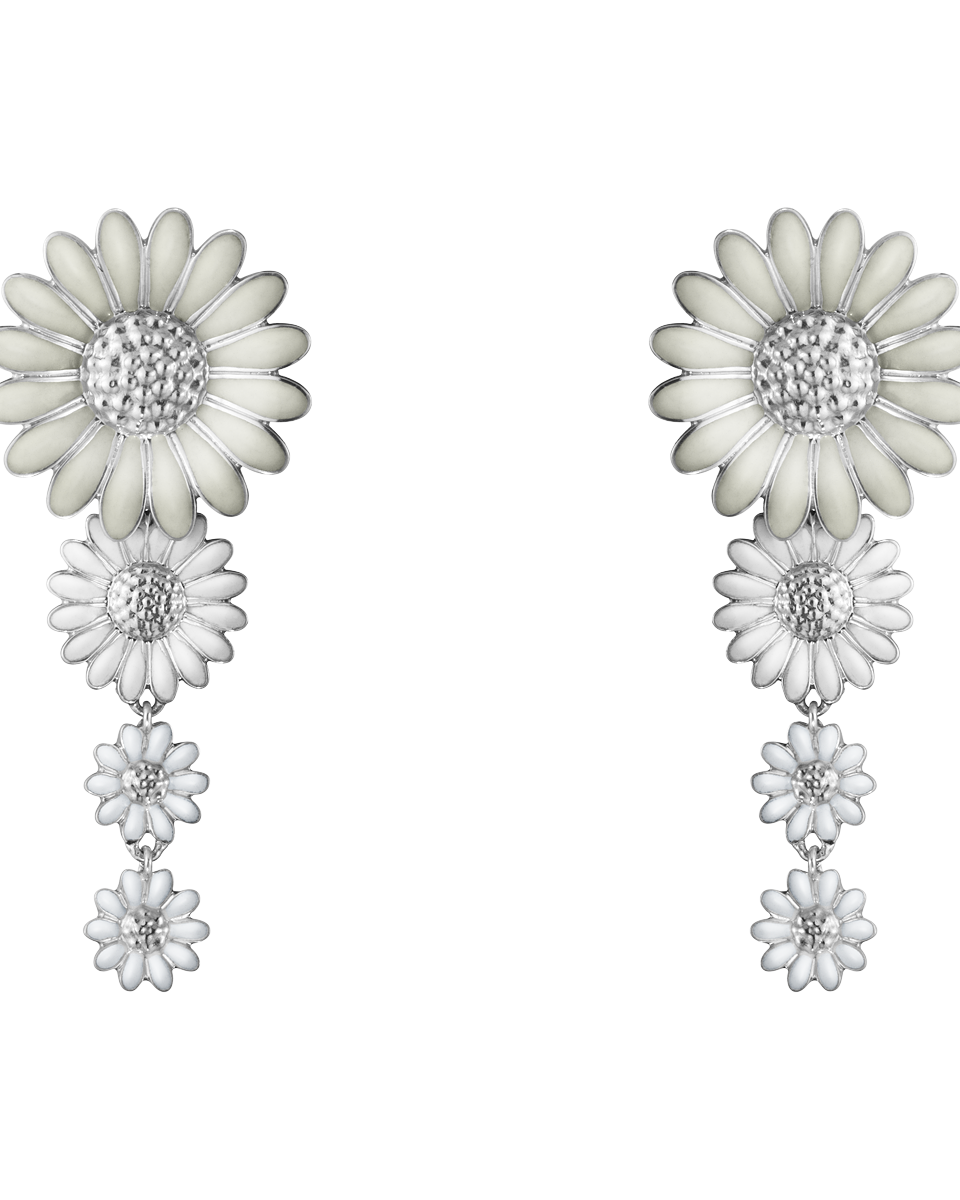 Georg Jensen Jewellery Georg Jensen Silver and White Enamel Graduated Long Daisy Earrings
