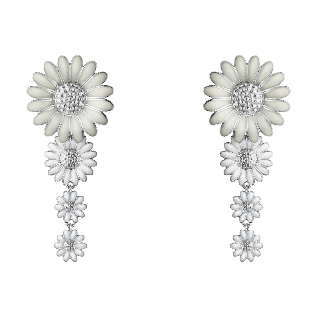 Georg Jensen Jewellery Georg Jensen Silver and White Enamel Graduated Long Daisy Earrings