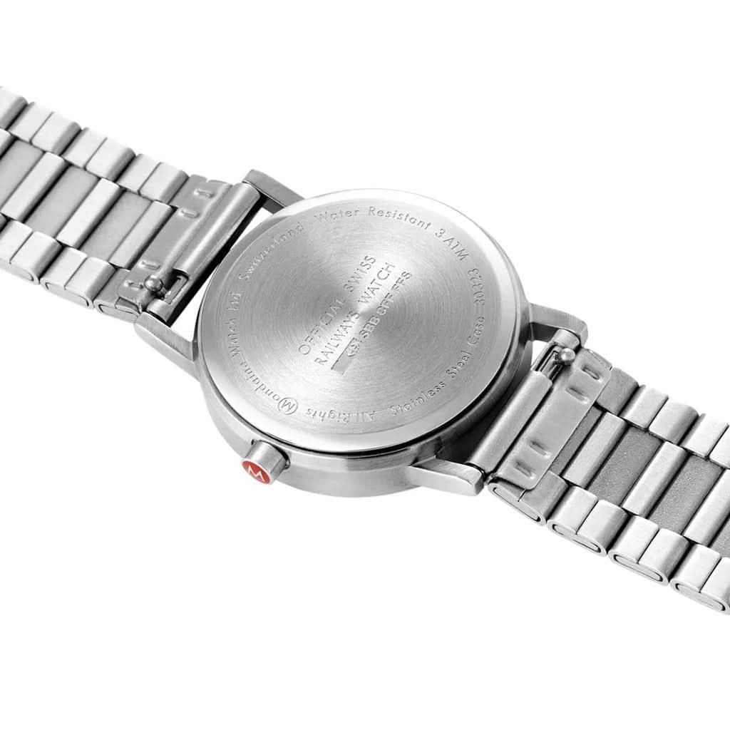 Mondaine Luxury Watches Black Mondaine Classic Stainless Steel Brushed Case Black Dial Metal Bracelet