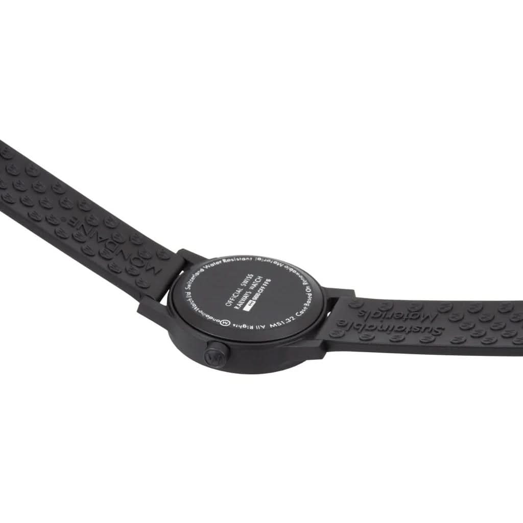 Mondaine Luxury Watches Black Mondaine Essence Vegan Sustainable Watch with Black Bio-Based PU Strap