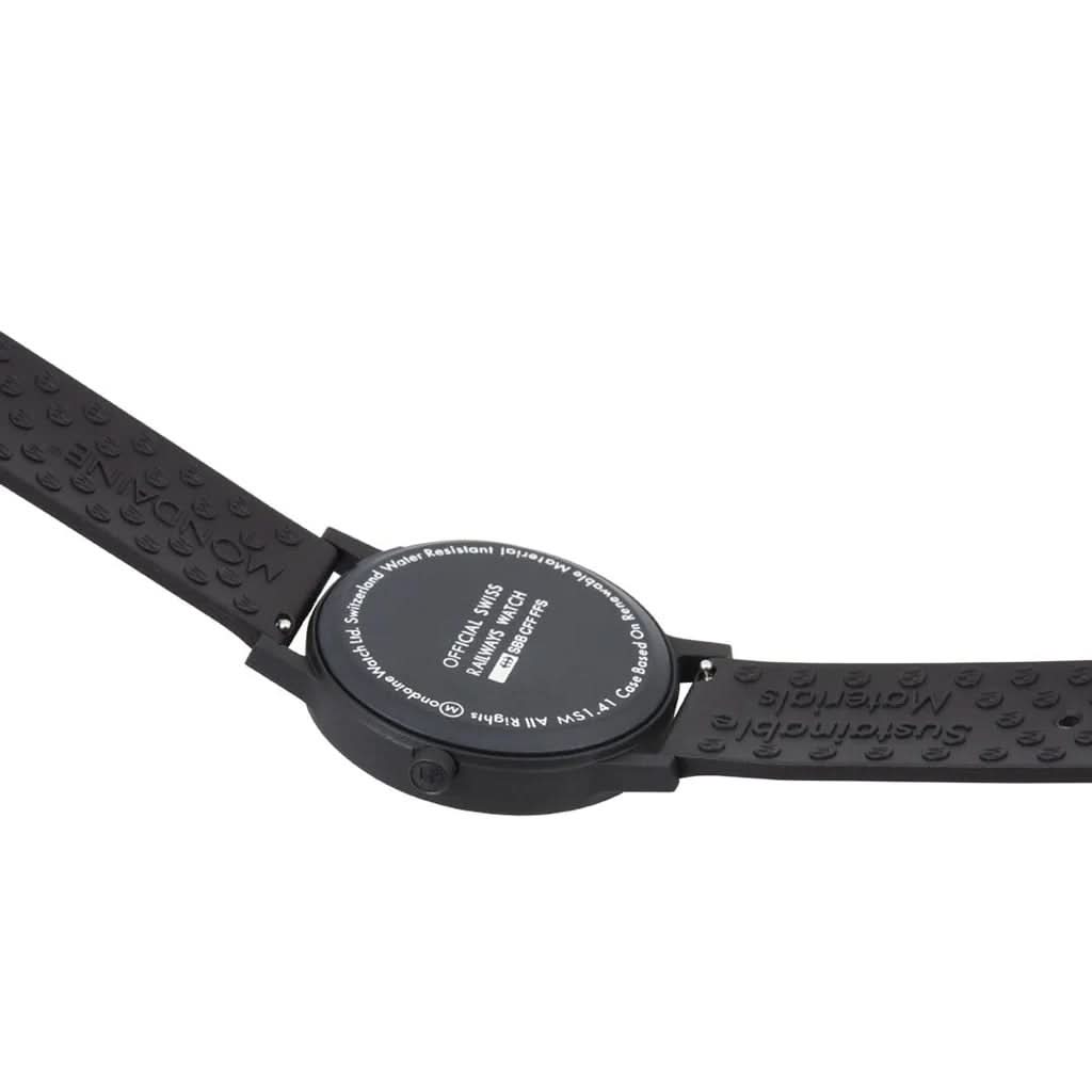 Mondaine Luxury Watches Black Mondaine Essence Vegan Sustainable Watch with Black Bio-Based PU Strap