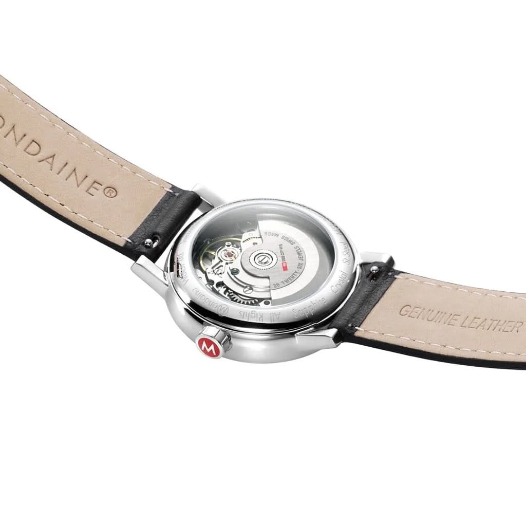 Mondaine Luxury Watches Black Mondaine evo2 Automatic Stainless Steel Watch with Black Leather Strap