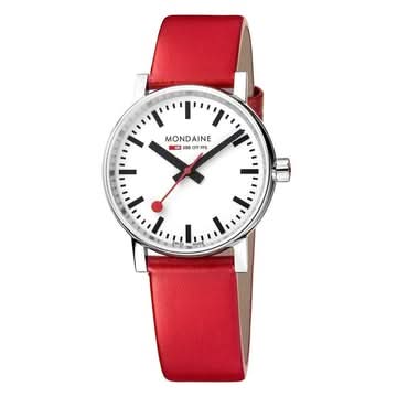 Mondaine Luxury Watches Mondaine EVO2 35 mm, Red Leather Watch, MSE.35110.LC
