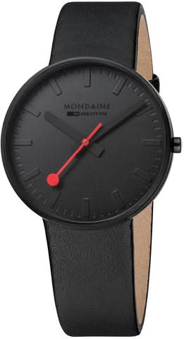 Mondaine Luxury Watches Mondaine SBB Giant Black Watch with Black Leather Straps
