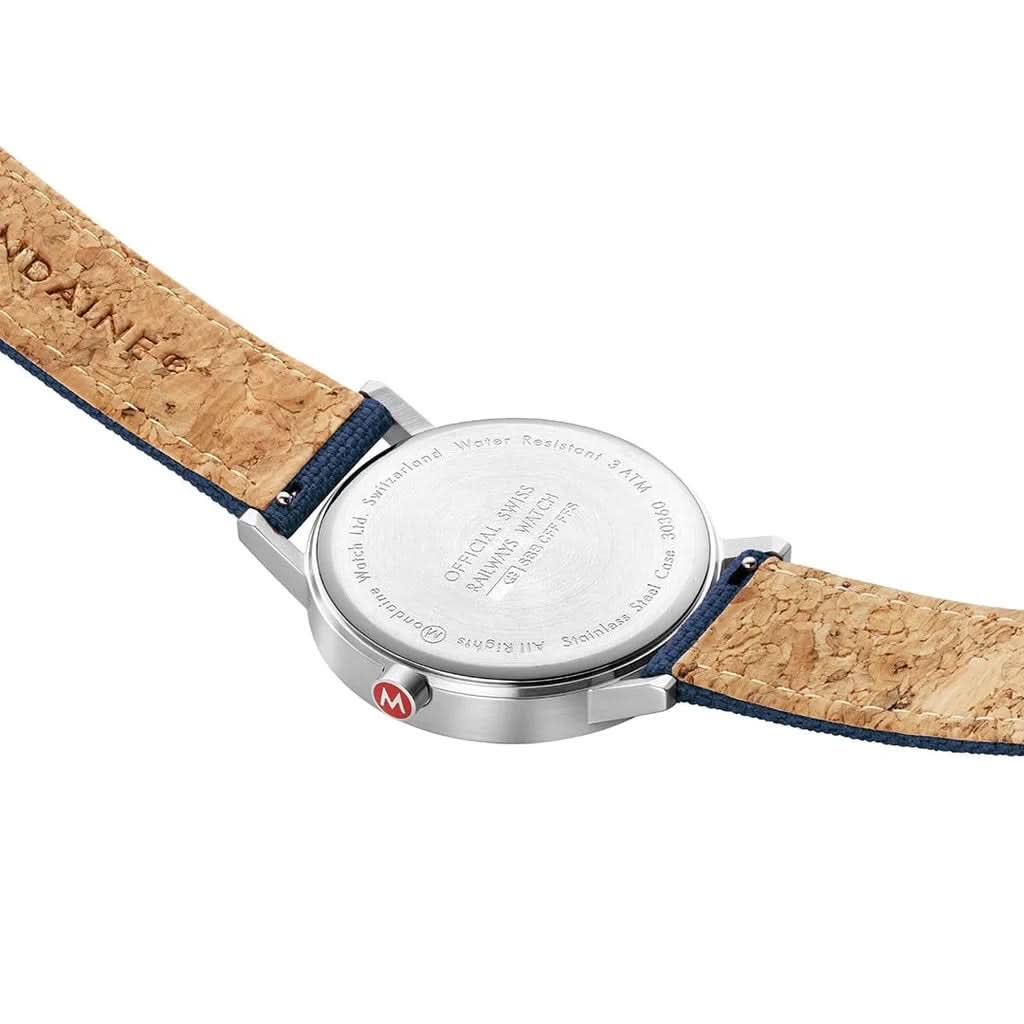 Mondaine Luxury Watches White Mondaine Classic Stainless Steel Watch with Deep Ocean Blue Leather Strap